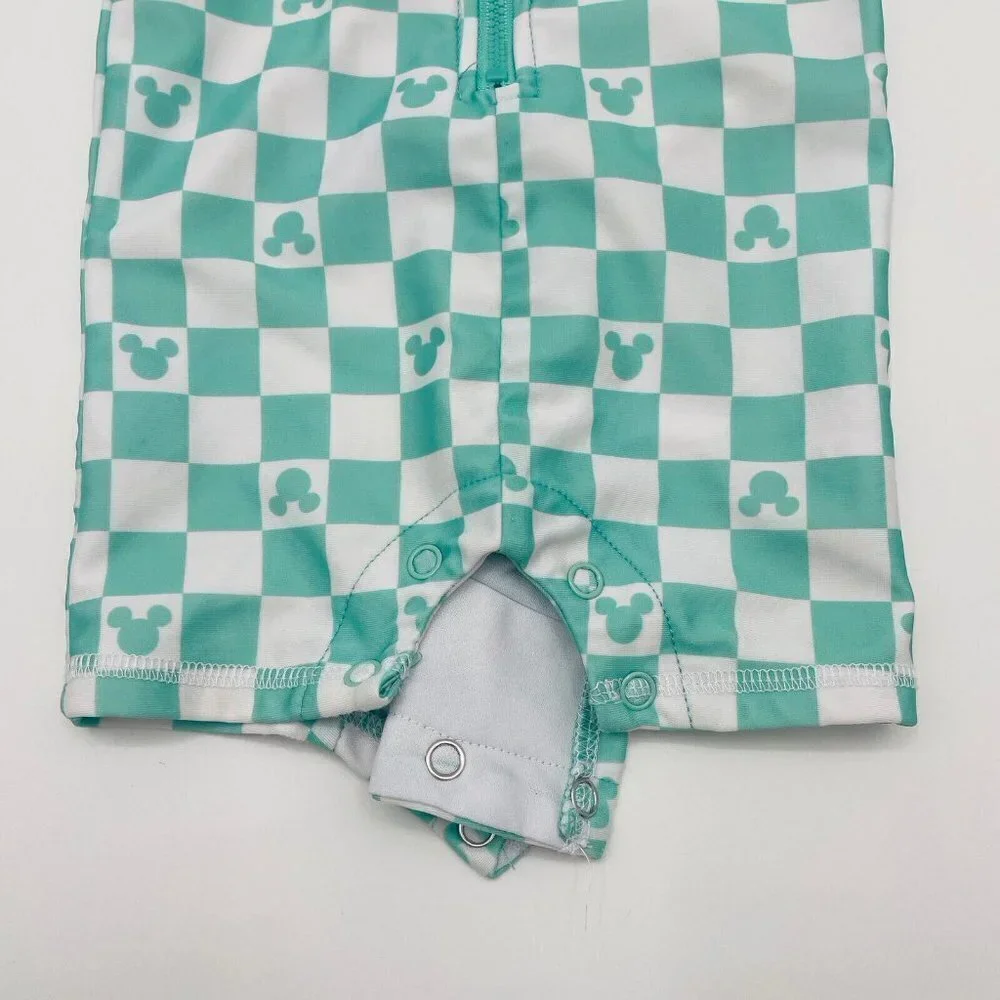 Disney Mickey Mouse Baby 3-6M Short Sleeve Rashguard Swimsuit 1 Piece Green 2156